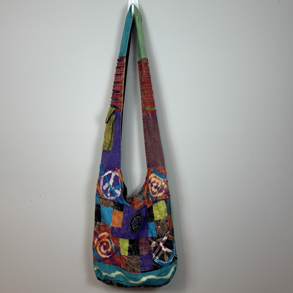 Aller Simplement boho Hippie Patchwork Hobo Bag Colorful Peace Fun Unique Cotton